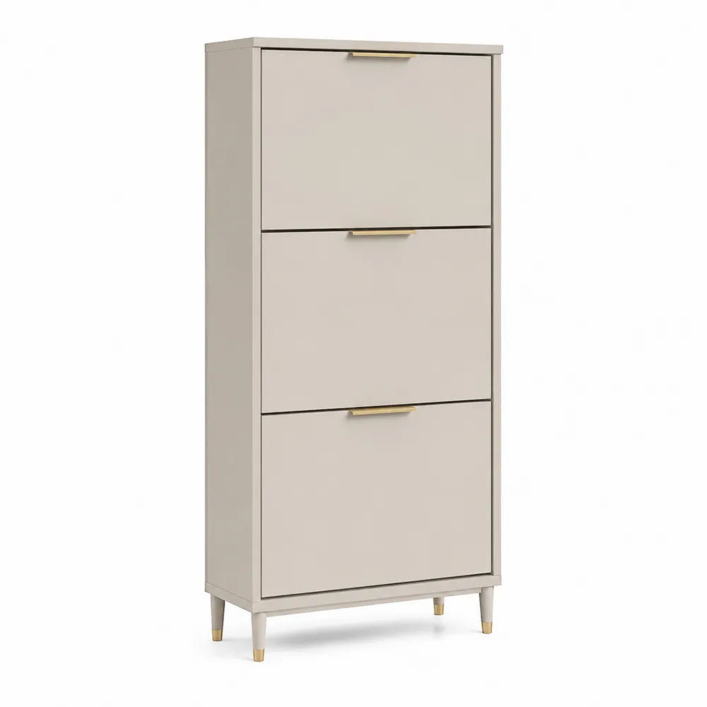 Schuhschrank mit Klappen MDF Metallfüße Rechteckig Beige Gold 80 cm x 35 cm x 120 cm