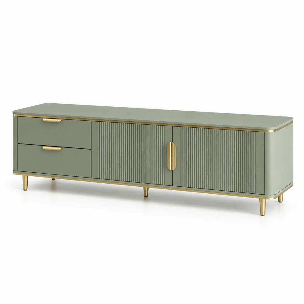 TV Lowboard MDF mit Türen und Schubladen Salbeigrün Gold 220 x 40 x 50 cm