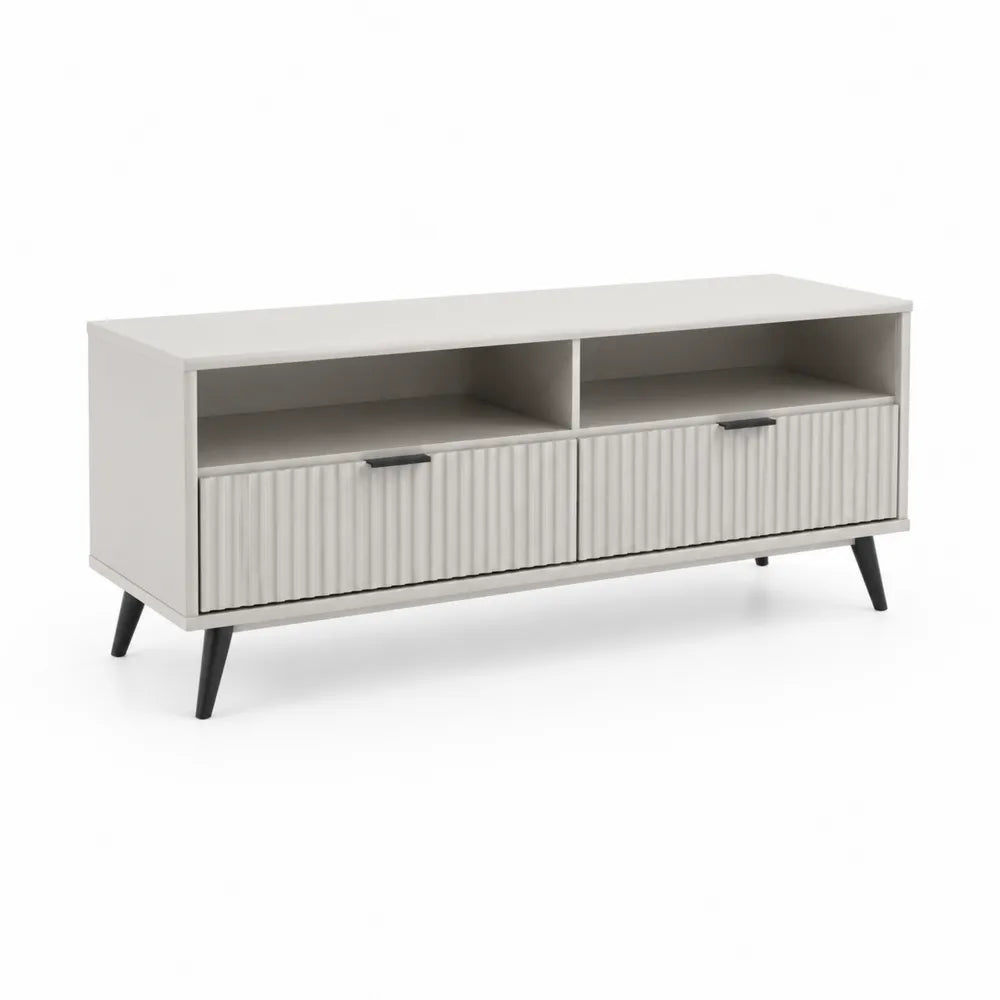 TV Lowboard mit zwei Schubladen MDF geriffelte Fronten Schwarz Weiß 180 x 40 x 55 cm