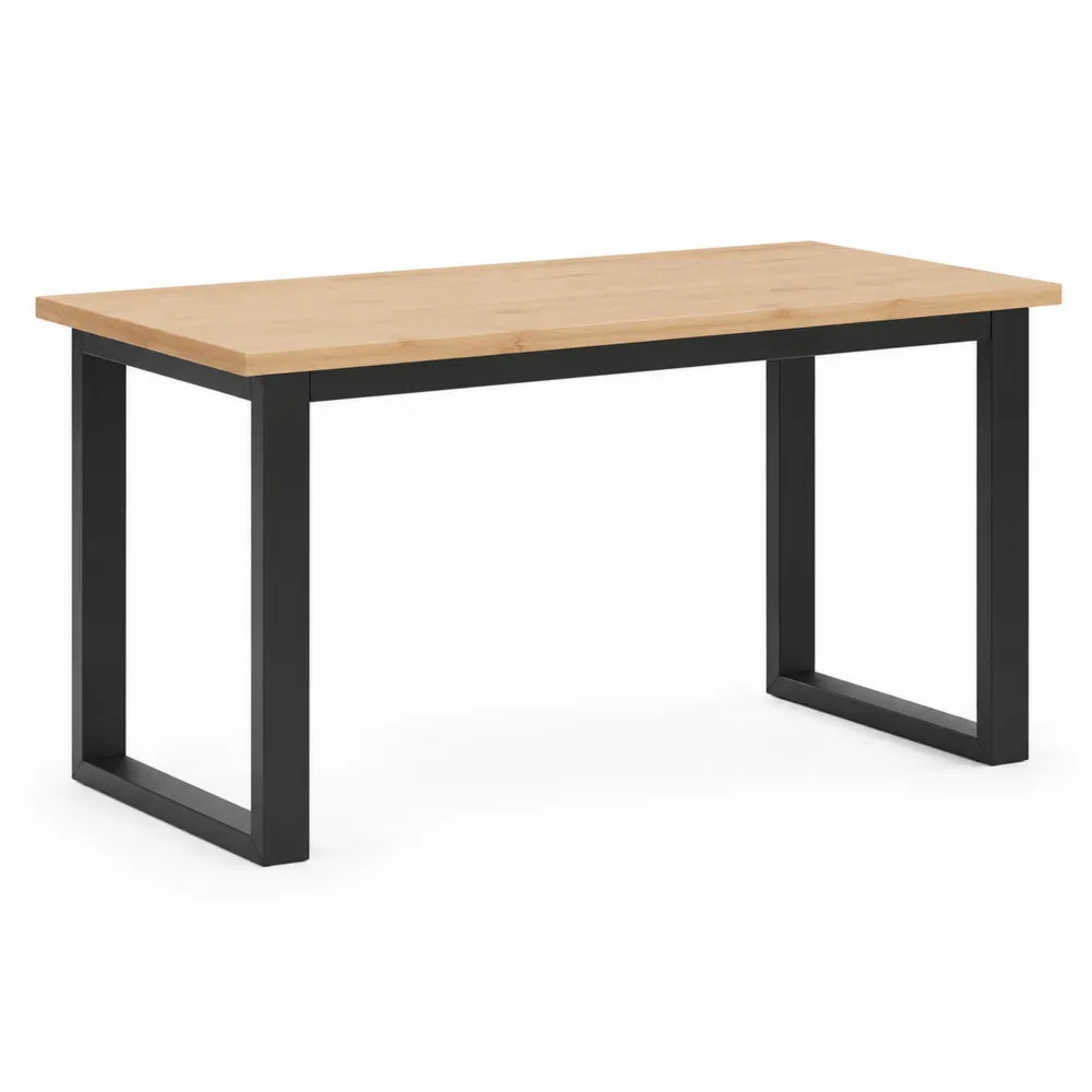 Esstisch Rechteckig MDF Tischplatte Stahlgestell Schwarz Holzoptik 180 x 90 x 75 cm