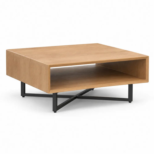 Couchtisch MDF Eiche Optik mit Ablagefach Metallgestell Natur Schwarz 120 x 60 x 45 cm