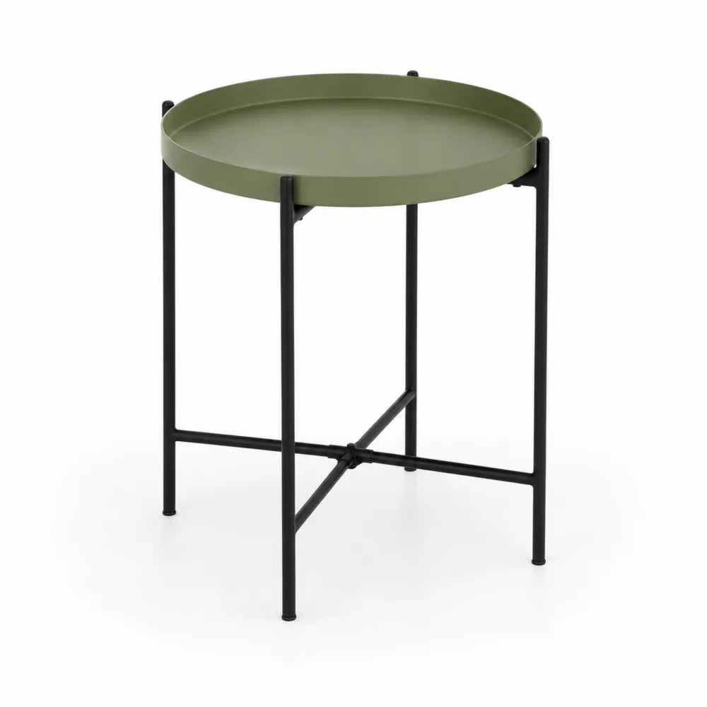 Beistelltisch rund Metalltablett Stahlgestell Olivgrün Schwarz 45 cm x 45 cm x 55 cm