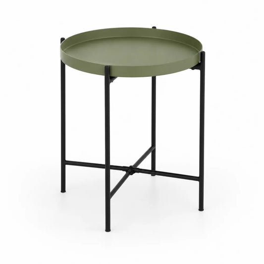 Beistelltisch rund Metalltablett Stahlgestell Olivgrün Schwarz 45 cm x 45 cm x 55 cm