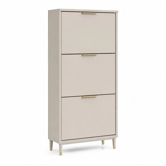 Schuhschrank mit Klappen MDF Metallfüße Rechteckig Beige Gold 80 cm x 35 cm x 120 cm