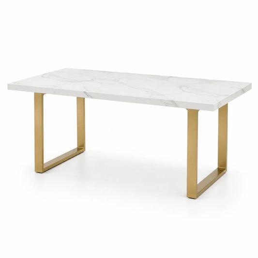 Esstisch Keramikplatte Stahlgestell rechteckig Marmoroptik Weiß Gold 180 x 90 x 75 cm