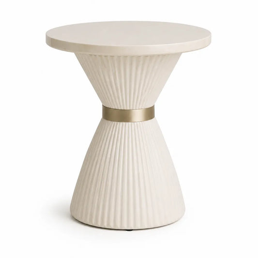 Beistelltisch rund MDF mit konischem Sockel Weiß Gold 45 x 45 x 55 cm