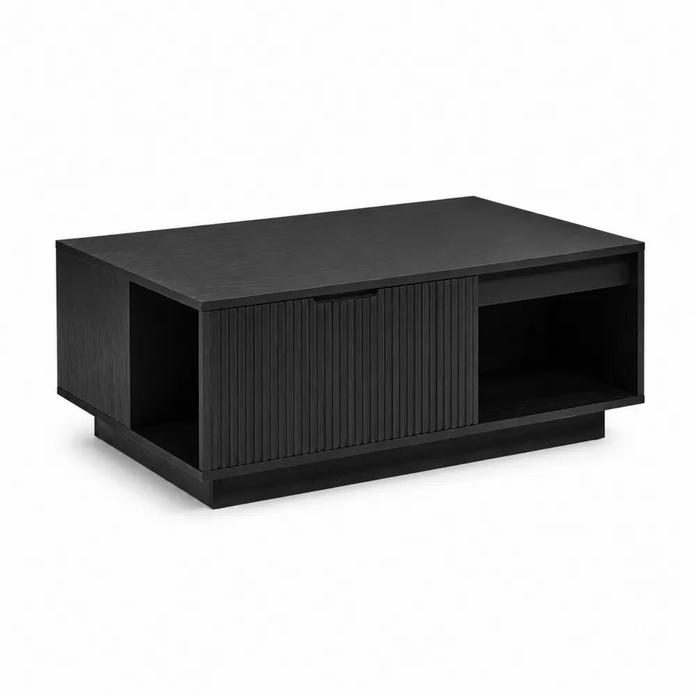 Couchtisch MDF mit geriffelter Front offenem Fach Schwarz 120 x 60 x 40 cm