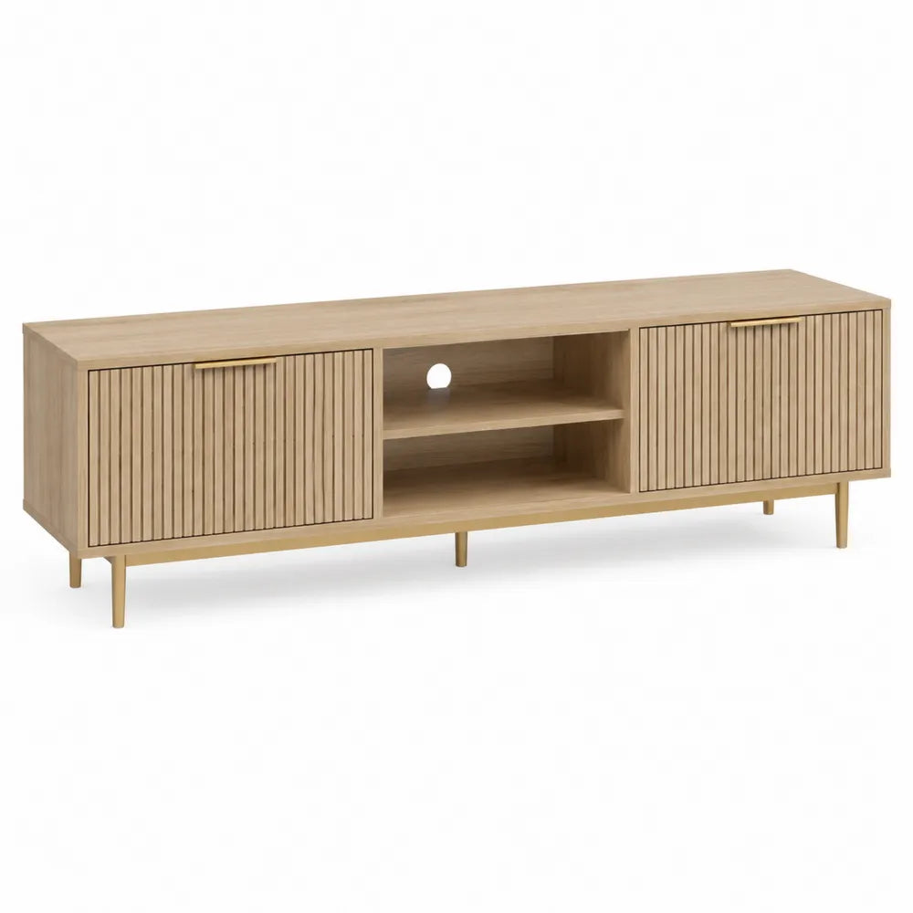 TV Lowboard MDF Eiche Optik mit Türen und offenem Fach Natur Gold 200 x 40 x 50 cm