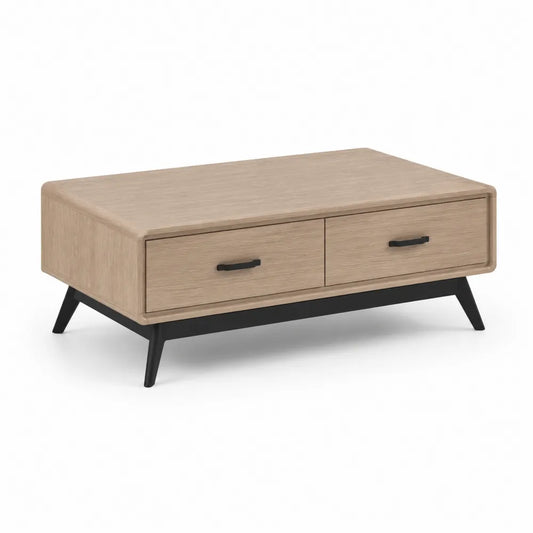 Couchtisch MDF Eiche Optik mit 2 Schubladen Stahlgestell rechteckig Eiche Natur Schwarz 120 x 60 x 45 cm