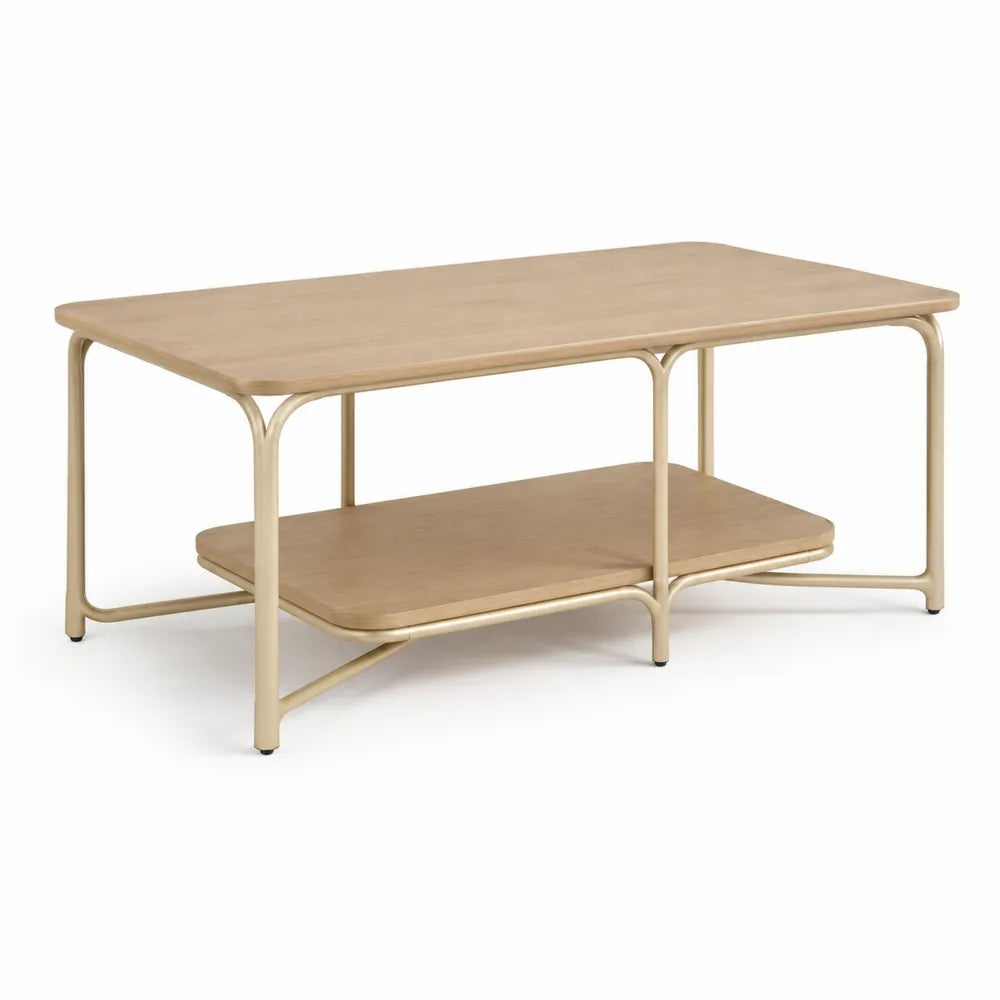 Couchtisch mit Ablagefläche MDF Holzoptik Metallgestell Natur Beige 120 x 60 x 45 cm