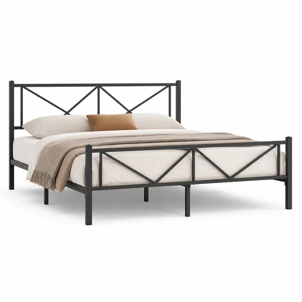 Metallbett Doppelbett Stahlrahmen mit Kopfteil und Fußteil Schwarz 160 x 200 cm