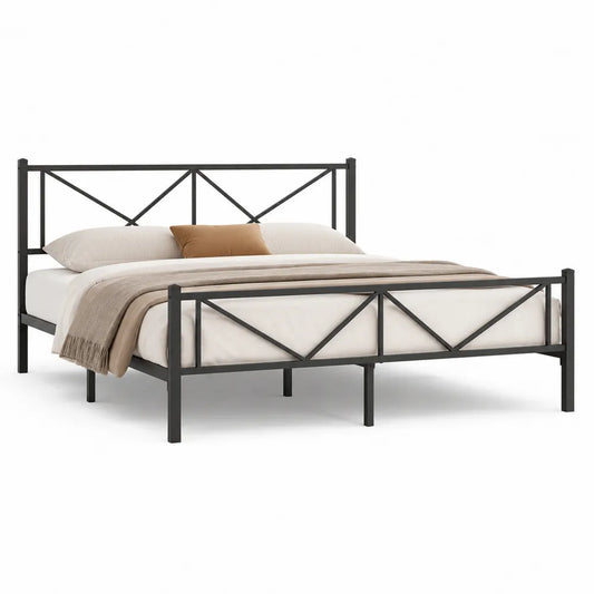 Metallbett Doppelbett Stahlrahmen mit Kopfteil und Fußteil Schwarz 160 x 200 cm