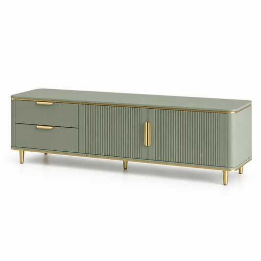 TV Lowboard MDF mit Türen und Schubladen Salbeigrün Gold 220 x 40 x 50 cm