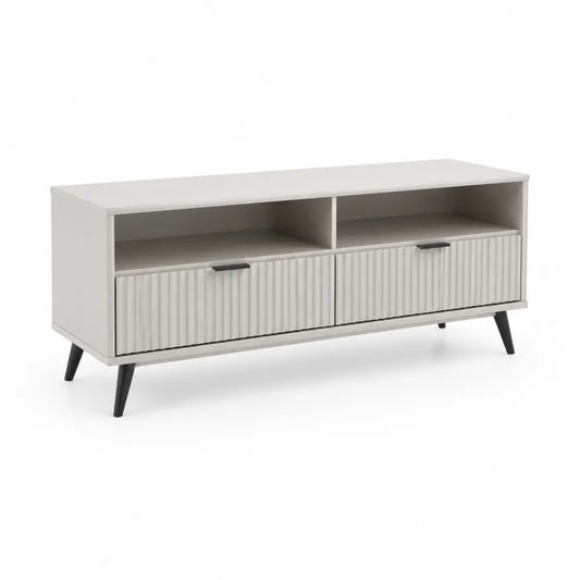 TV Lowboard mit zwei Schubladen MDF geriffelte Fronten Schwarz Weiß 180 x 40 x 55 cm
