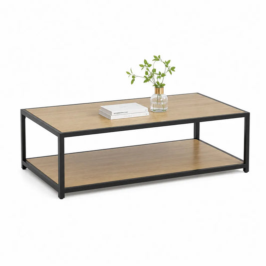 Couchtisch rechteckig MDF Holzoptik mit Ablage Metallgestell Schwarz 120 cm x 60 cm x 45 cm