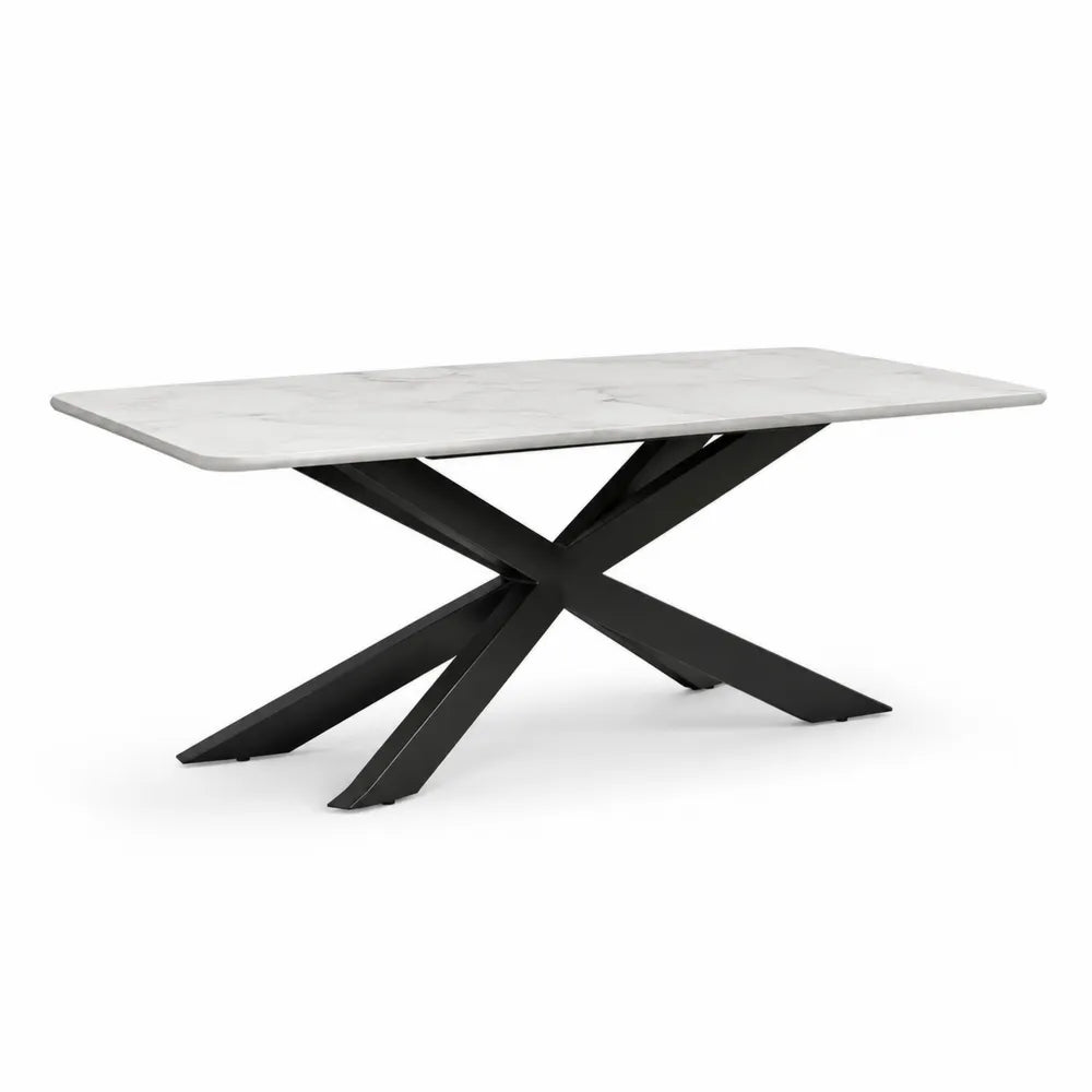 Esstisch Rechteckig Keramikplatte Marmoroptik Stahlgestell Schwarz Weiß 200 x 100 x 75 cm