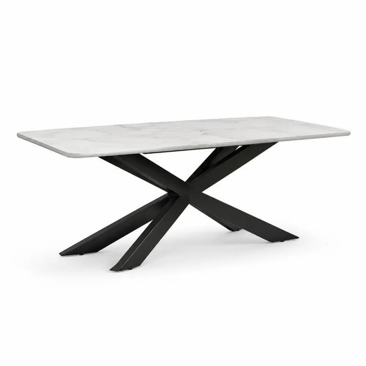 Esstisch Rechteckig Keramikplatte Marmoroptik Stahlgestell Schwarz Weiß 200 x 100 x 75 cm