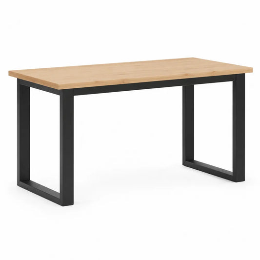 Esstisch Rechteckig MDF Tischplatte Stahlgestell Schwarz Holzoptik 180 x 90 x 75 cm